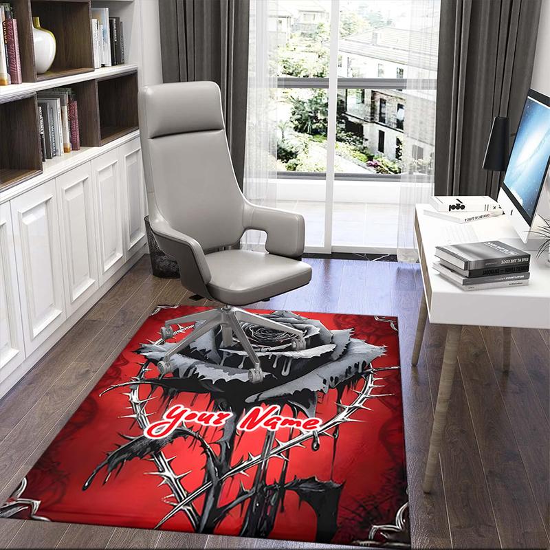 1PC Custom Name Gothic Rose Artwork Theme Floor Mat Ideal for Living Room, Game Rooms, Office, Bedroom,Floor Mat Playful Design
