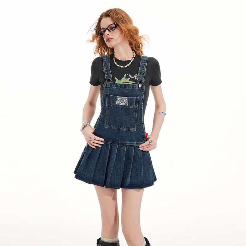 

UNIFREE Washed Denim Suspender Skirt S