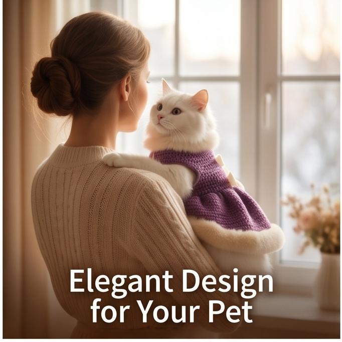 Princess-Style Pet Dress with Bow & Lace, Warm Winter Knit for Cats & Small Dogs, L Size, Daily Home & Outdoor Wear
