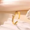 Luxury Zircon Rings For Women Gold Color  Stainless Steel Geometric Opening Wedding Christmas Jewelry Gift