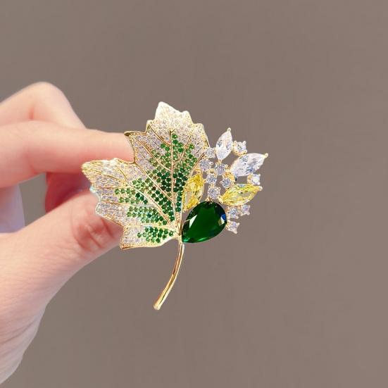 Women Brooch Maple Leaf Shape Rhinestone Hollow Out Collar Anti-slip Wear-resistant Coat Decoration Hat Scarf Pin