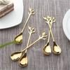 Creative Personality Gold Spoons Tree Leaf Spoon Coffee Spoon Tea Spoon Home Restaurant Dessert Cutlery Set