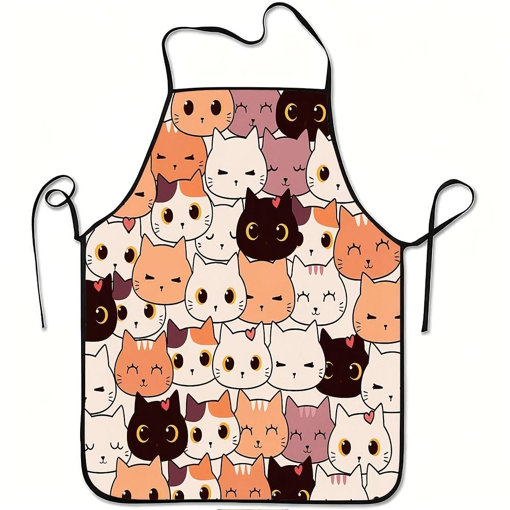 A Cute Cartoon Cat Face Printed Apron | Durable, Easy to Clean, Adjustable Waist Strap, Made of Polyester, Perfect for Cooking in The Kitchen, Gardeni
