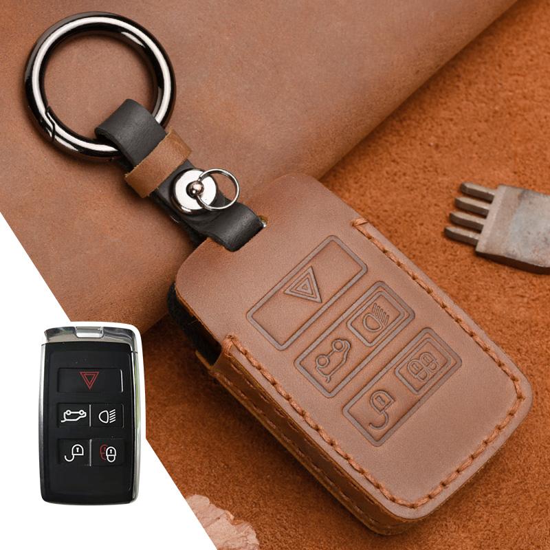 Echtleder-Schutzhülle für Land Rover Range Rover Sport Velar Evoque Freelander Discovery Jaguar XF XJ XJL XE Schlüsselanhänger Hülle
