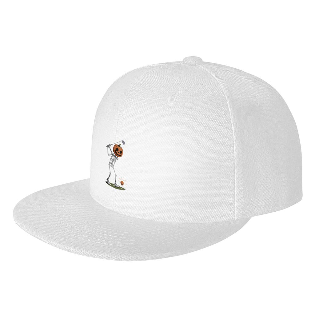 Fashion Pumpkin Skeleton Playing Golf Matching Halloween Flat Brim Sun Hat  Denim Sun Hat Golf Hat Unisex
