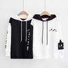 Women's Color Block Cat Print Long Sleeve Hoodie Casual Pullover Sweatshirt Streetwear Top