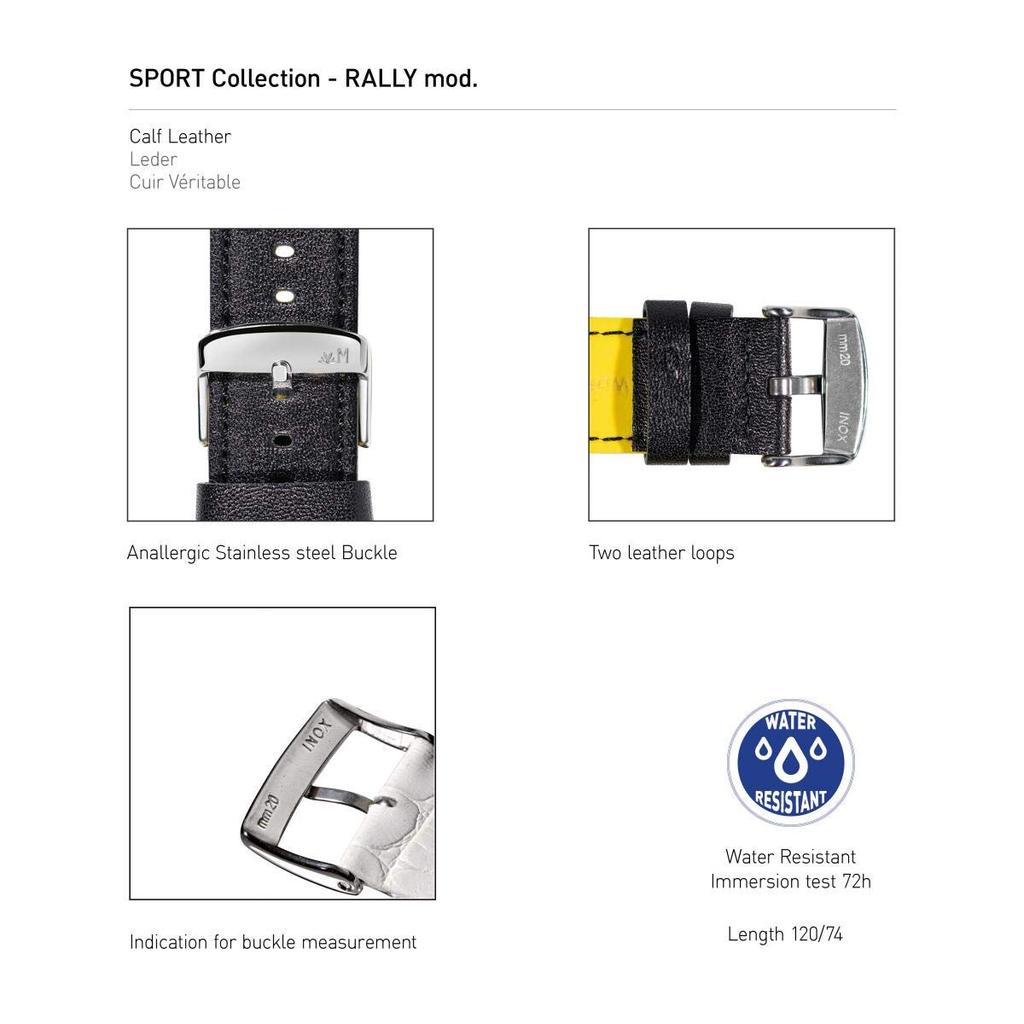 MORELLATO Calfskin Watch Strap, Waterproof Backing, RALLY Series, 20mm, BlackYellow, Includes Replacement Tool [Official Import] X5272C91197020