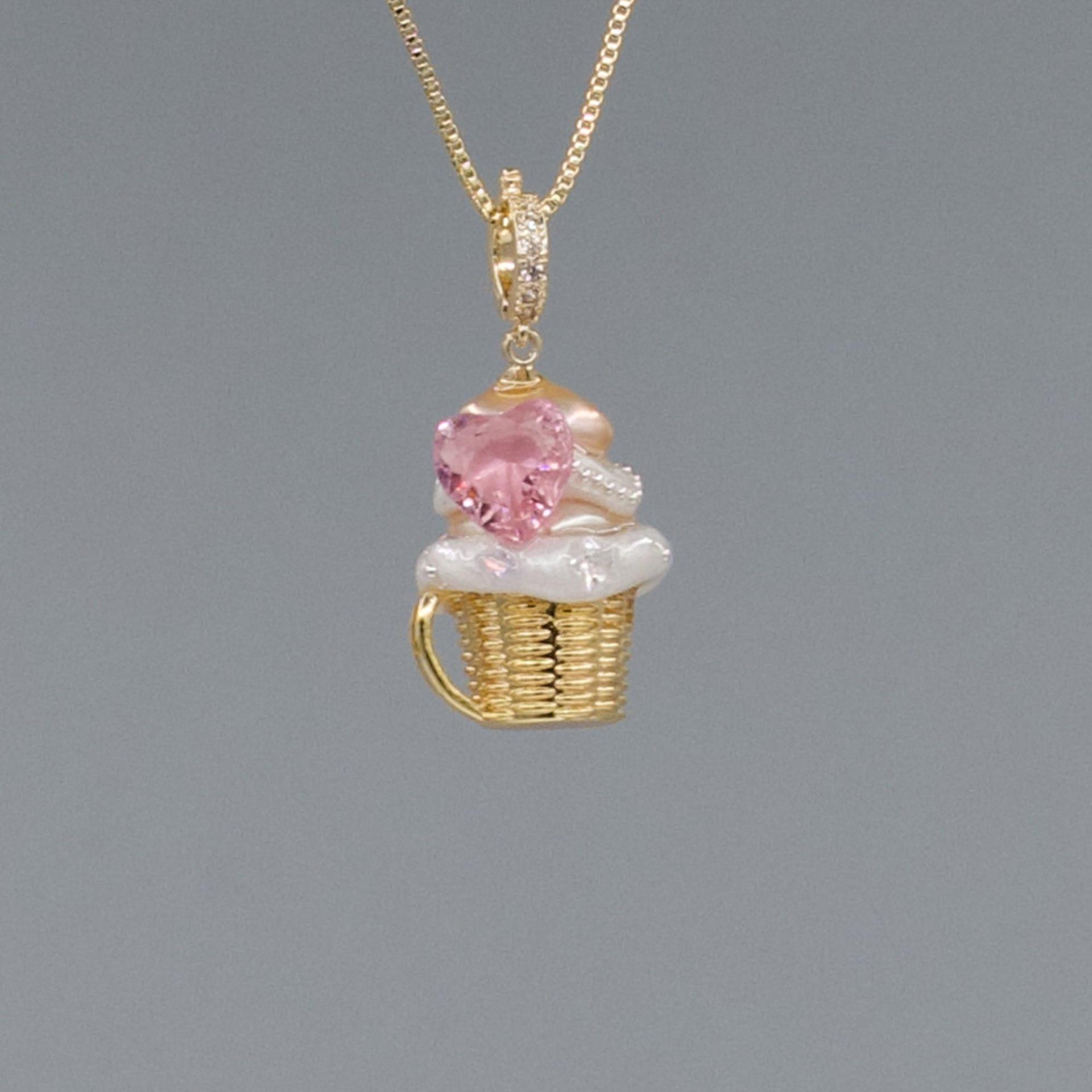 

Overseas Dessert Teacup Cake Ice Cream Necklace Dopamine Color Scheme Cone Copper Color Retention