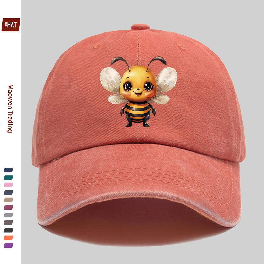 pc Cute Little Bee Print Baseball Cap Cool Cute Style Printed Design Sun Hat Travel Decor Hat Adjustable Strap MultiColor
