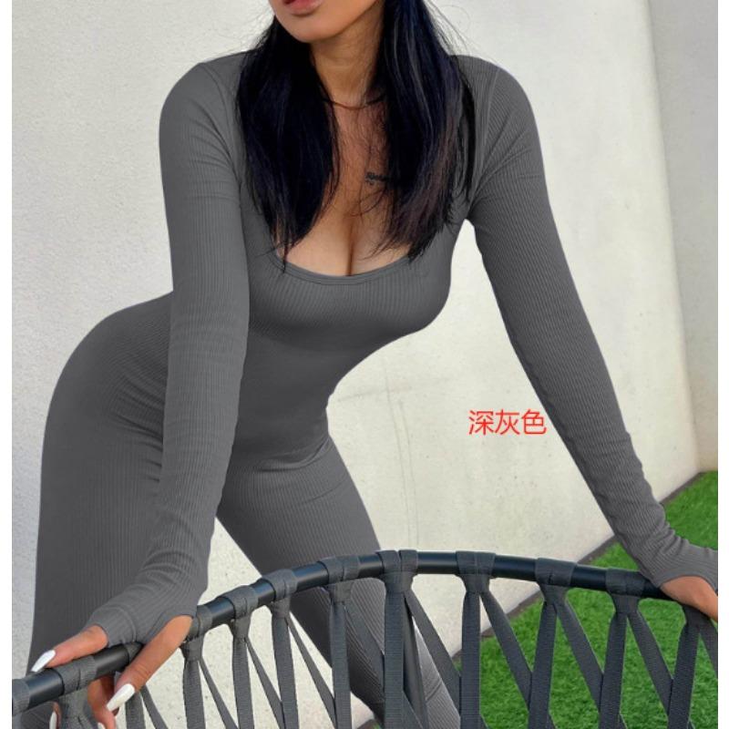 

Женский комбинезон для йоги, спортивные брюки в рубчик с длинными рукавами, спортивный комбинезон 2XL