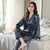 Han Yatong Silk Couple Pajamas Set: Autumn Long Sleeve Cardigan Homewear
