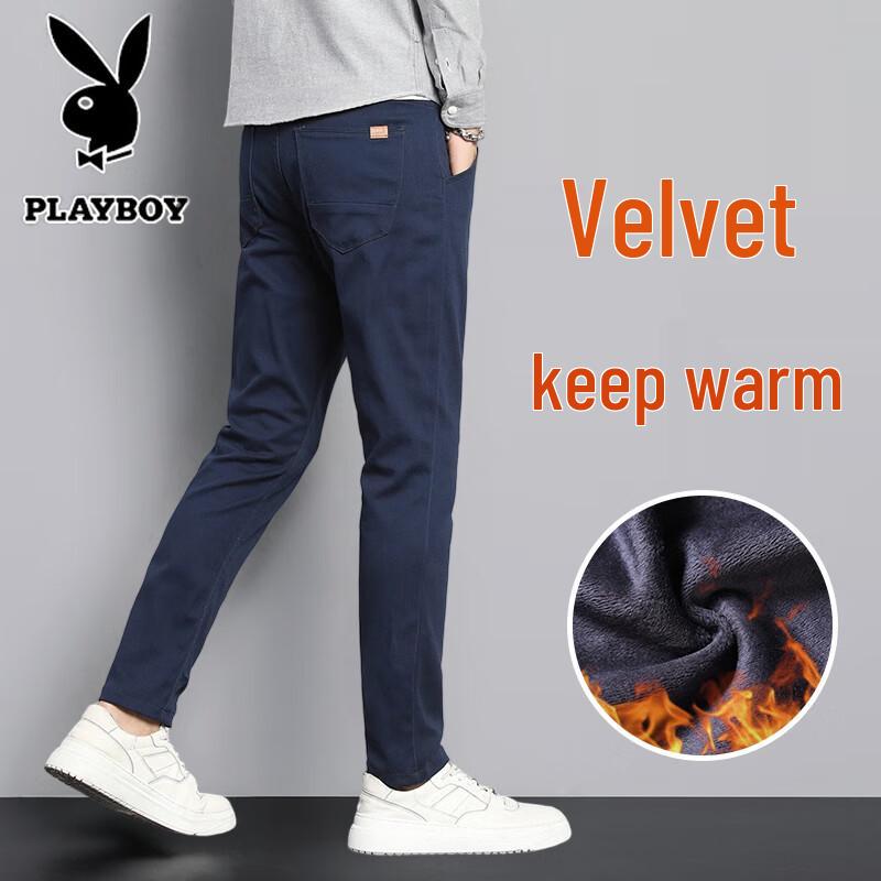 PLAYBOY Men's Loose Straight-Leg Casual Warm Pants