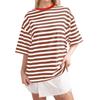 Casual Striped Round Neck Short Sleeve T-Shirt Women Men Comfortable Milk Silk Blend Loose Fit Home Wear