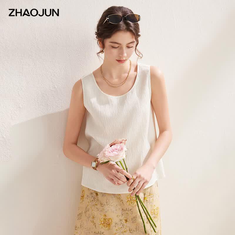 Zhaojun Women s Mulberry Silk Blend Textured Round Neck Vest L белый