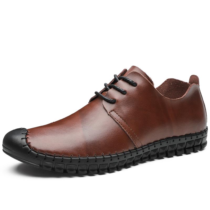 Fashion Italian Casual Men's Soft Genuine Leather Shoes Fashionable Minimalist Style Office Driving Outdoor Leisure Business Brown