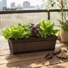 Imitation Wood Grain Herb Planter 18 Inch Rectangular Box, Window Box Planter, Plastic Vegetables Sill Garden Pots with Drainage Flowers Planting Pot