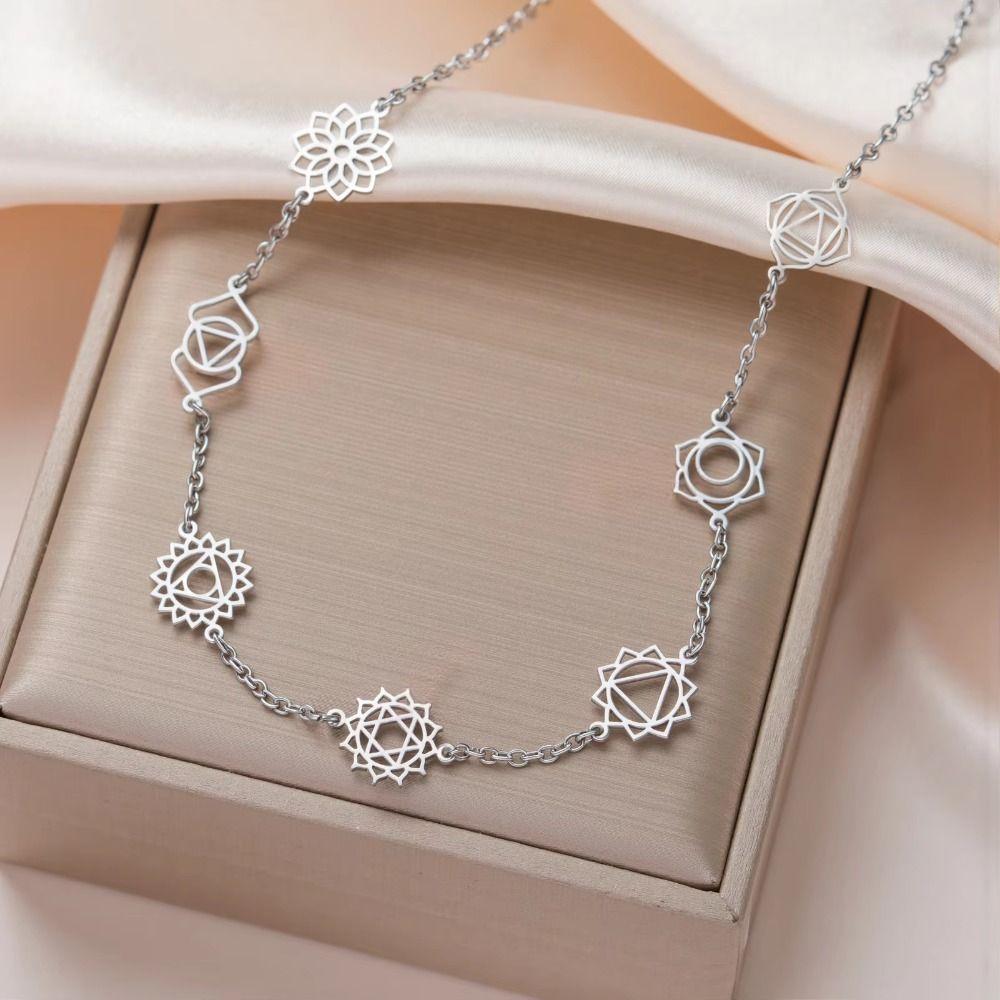 GuldFärg 7 Chakra Halsband Rostfritt Stål Yoga Hänge Halsband Yoga Praktik