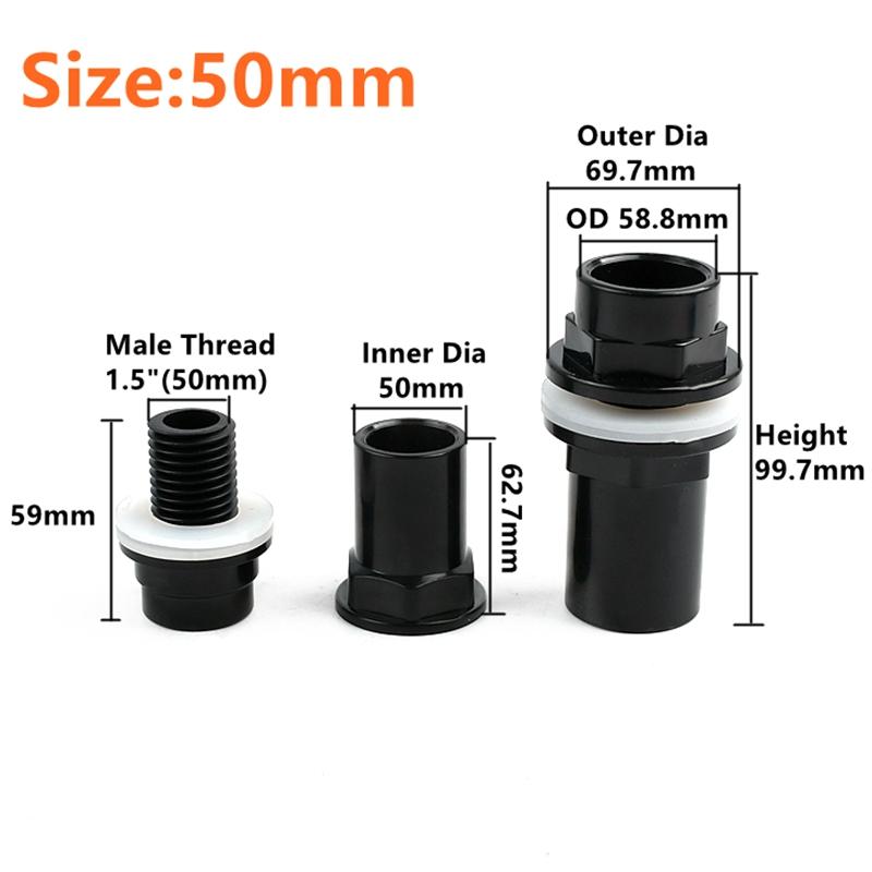 20~50mm Black PVC Pipe Thicken Connector Water Tank Inlet Outlet Joint Drain Irrigation Adapter Joint Aquarium Tank Accessories