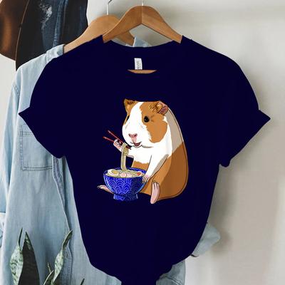 Harajuku Guinea Pig Noodles Ramen T Shirt Women Summer Crewneck Tshirt Cartoon Fashion Guinea Pig Tee Women Short Sleeve T-shirt