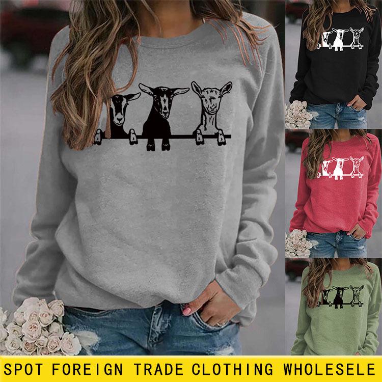 Women's Alpaca Print Round Neck Hoodie - Cute Casual Pullover for Autumn & Winter
