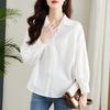 Combed Cotton White Shirt for Women Long Sleeves Mid-length Loose Slimming Design Chic Top Autumn Cotton Shirt