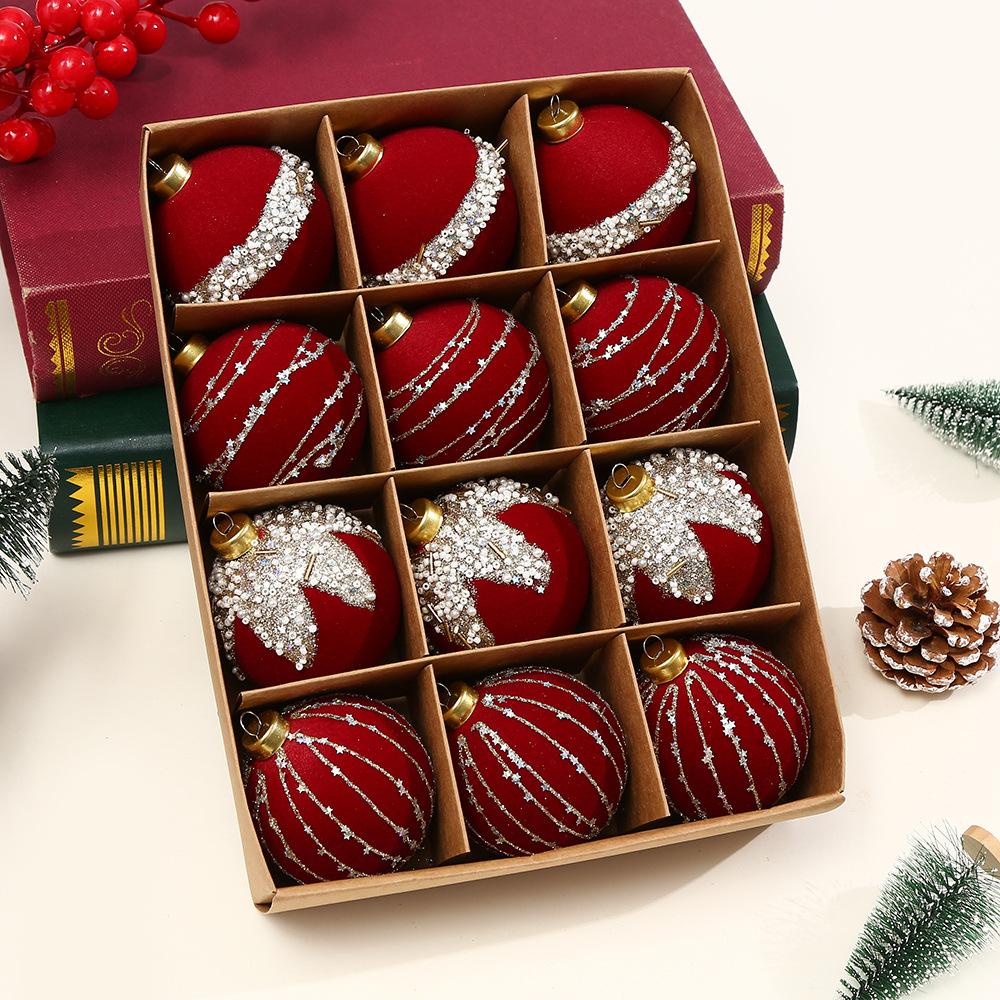

Christmas Decoration Ball Classic High-end Christmas Tree Pendant Plush Diamond Inlaid Swan Selvet Ball Decoration Home Hotel 1 box красный