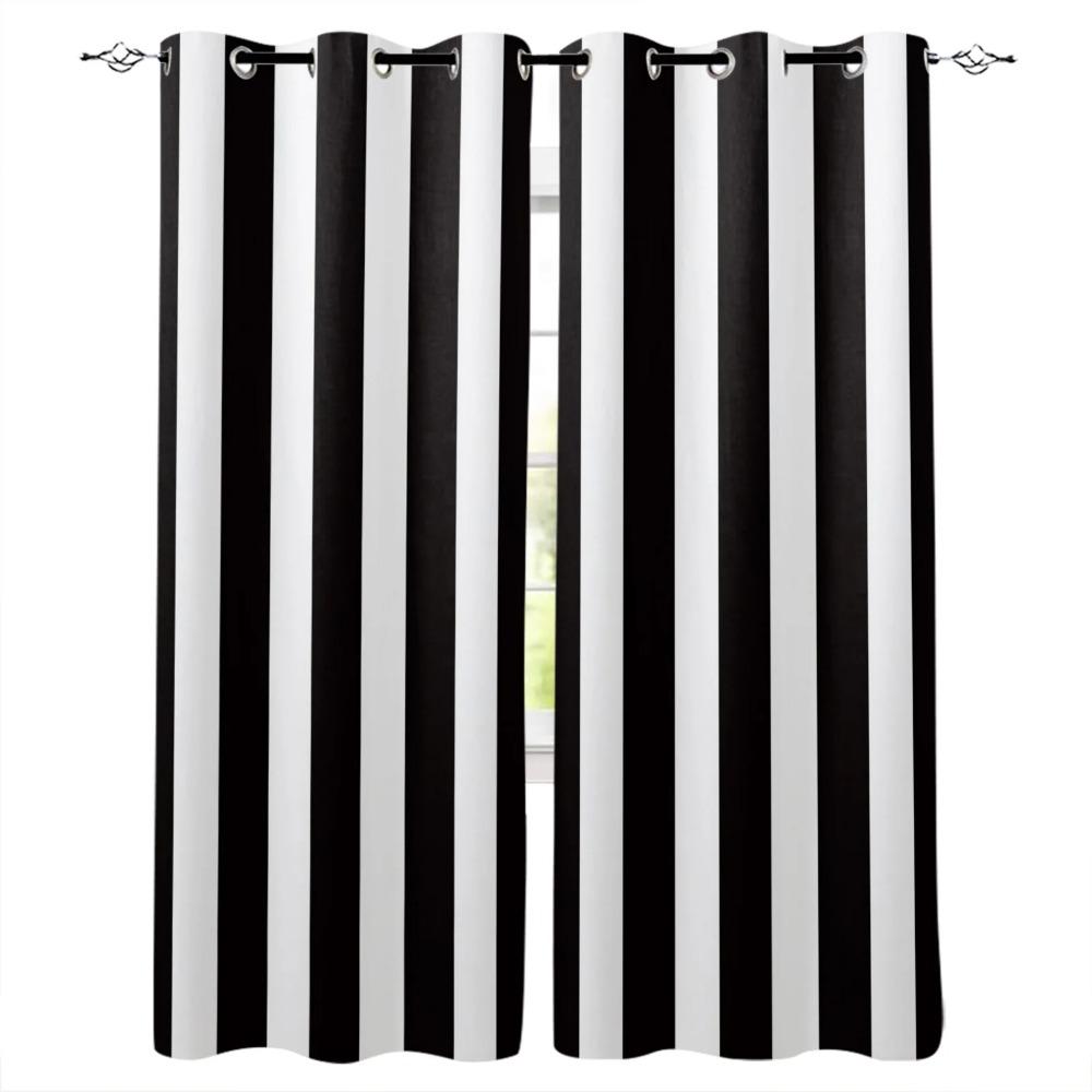 Simple Black&White Stripes Checkerboard Abstract Window Curtains For Kids Bedroom Living Room Bathroom Kicthen Door Hall 2pieces