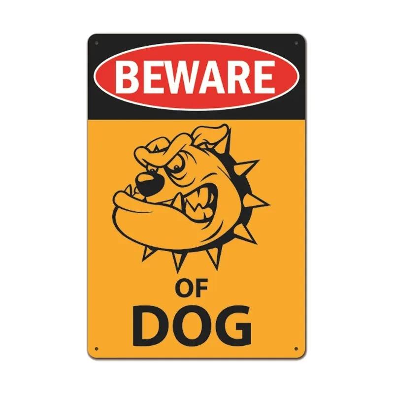 Hisun Tin Sign Vintage Assorted Beware Of Dog Cartoon Bulldog Wolf Tin Sign Set Retro Funny Angry Pet Warning Metal Wall Art Rustic Security