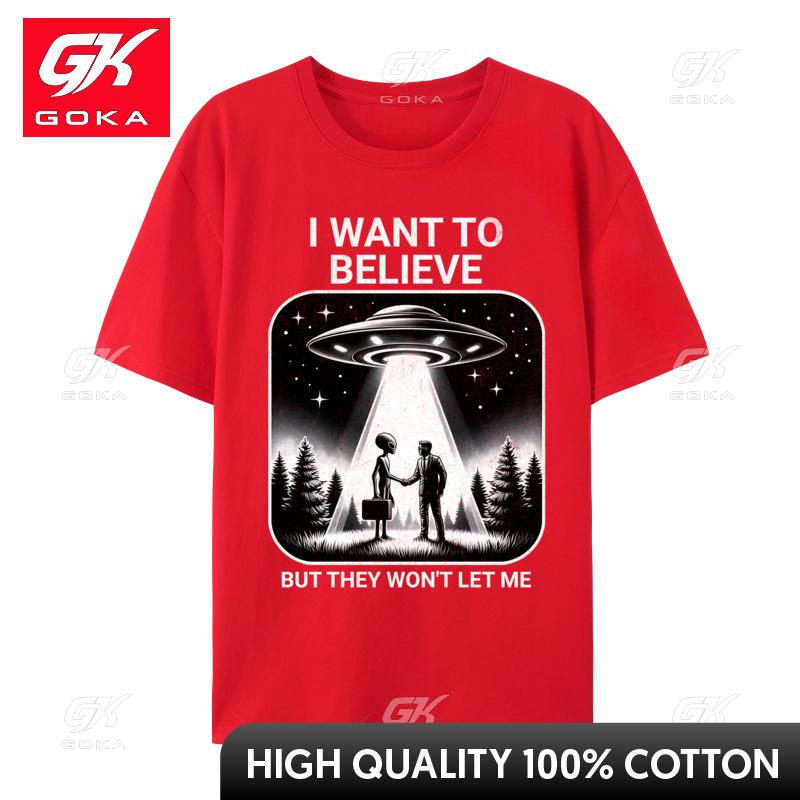 

I Want To Believe But They Wont Let Me Ufo Normal Top TShirts Plain Slim Fit Combed Cotton Unisex Tops Shirts S