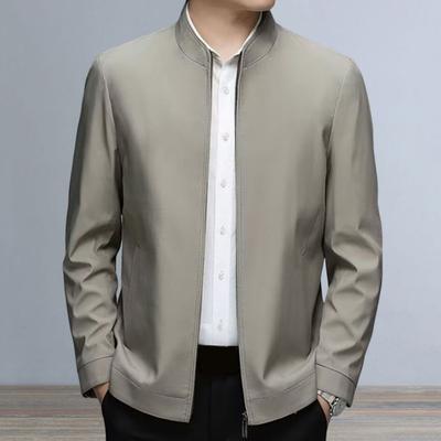 Herrenjacke Revers Langarm Reißverschluss Knopfleiste Mittleren Alters Mantel mit Seitentaschen Einfarbig Freizeitjacke Oberbekleidung