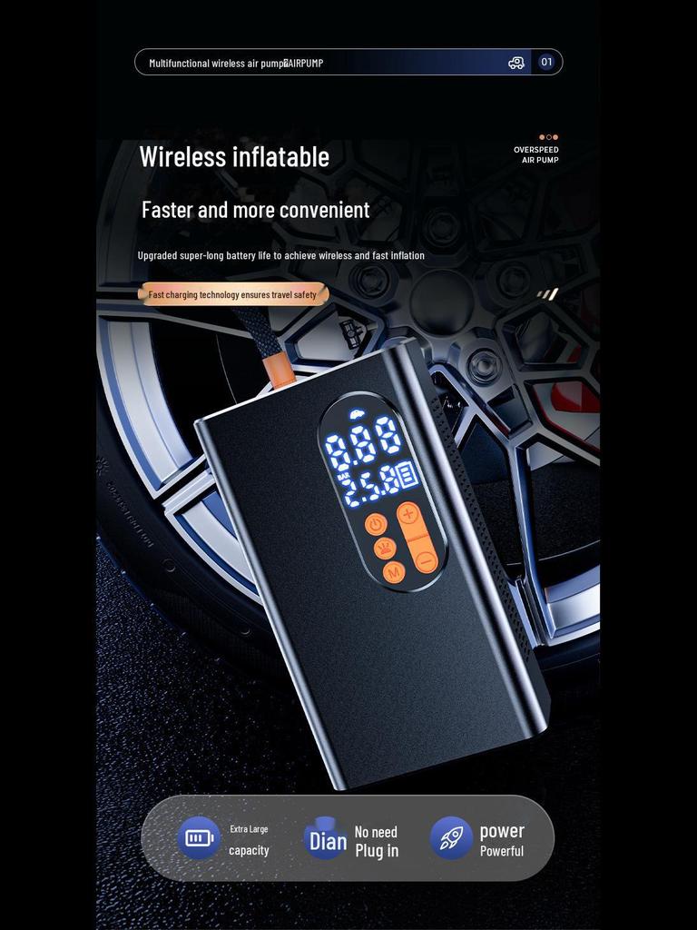 Smart Digital Display Wireless Portable Car Air Pump: High Pressure Electric Tire Inflator