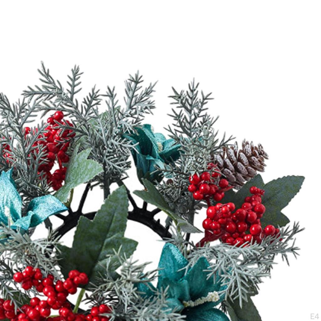 Christmas Candle Ring Wreath Holder for Farmhouse Home Holiday Red Flower