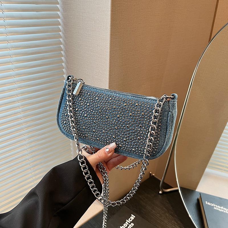 

Summer niche full diamond bag women s new versatile chain messenger bag fashion shoulder small square bag светло-синий