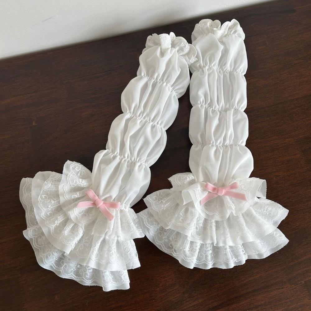 

New Lolita Jk Lace Fingerless Gloves Kawaii Bow Women Sleeve Cover Ballet Strap White Lace Cosplay JK Clothing Accessories