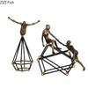 Retro Golden Figures Statue Ornaments Desk Decoration Minimalist Abstract Acrobat Character Resin Sculpture Room Aesthetic Decor