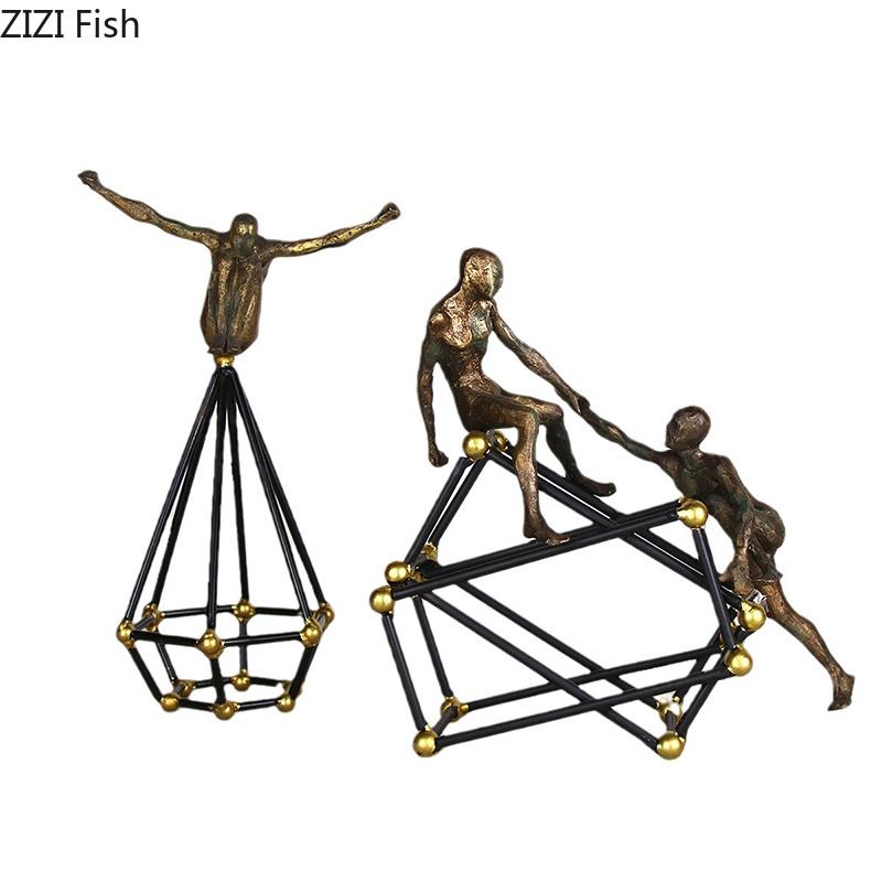 Retro Golden Figures Statue Ornaments Desk Decoration Minimalist Abstract Acrobat Character Resin Sculpture Room Aesthetic Decor