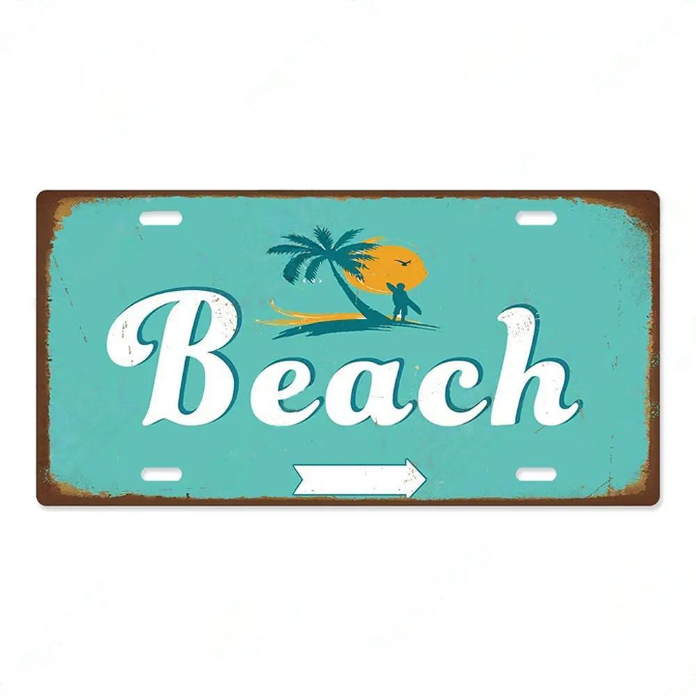 Summer Beach Retro Tin Sign Licenses Plate Plaque Metal Vintage Poster for Pub Bar Surf