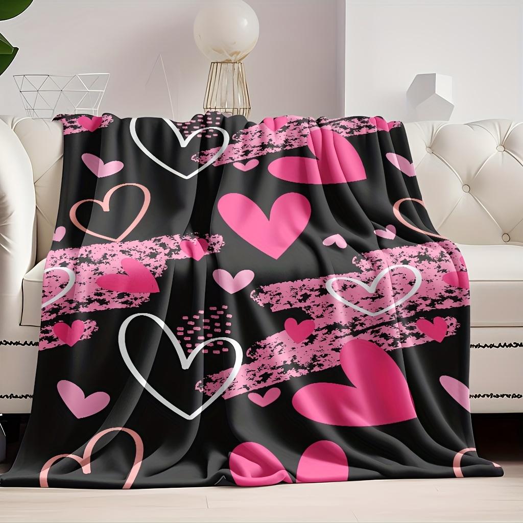 Cozy Colorful Heart Pattern Fleece Blanket - Soft Breathable Polyester, High-Definition Digital Print, All-Season Machine