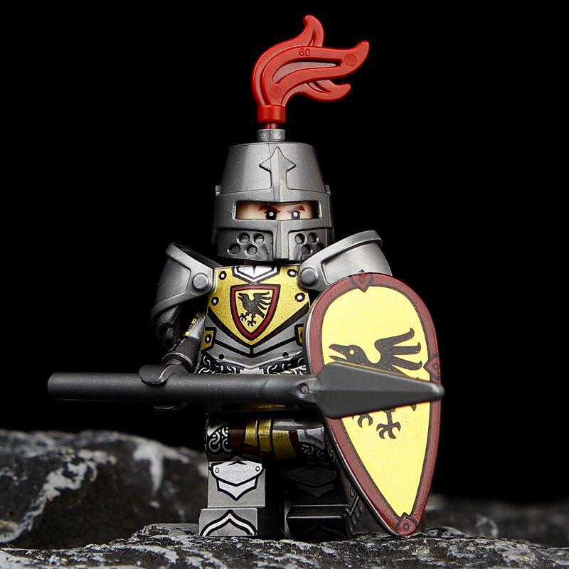 Medieval Lion Knight Minifigure: Castle & Dragon Knight Building Blocks Compatible with Lego