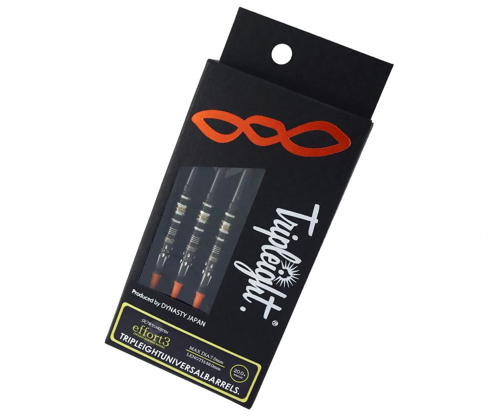 TRIPLEIGHT Effort 3 Dart Barrel 2BA 20g, Akihiko Owaku Signature Model, Tungsten Soft Tip Darts