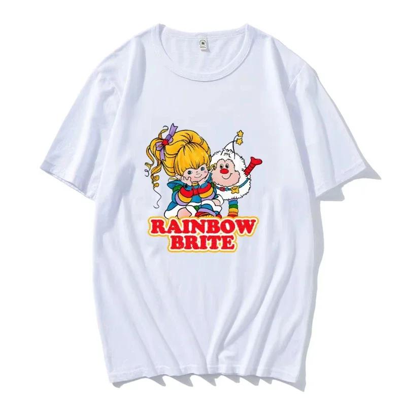 T-shirt Rainbow Brite Stampa Cartone Animato Carina Vintage per Primavera Estate Cotone Puro Girocollo Unisex T-shirt Magliette Top