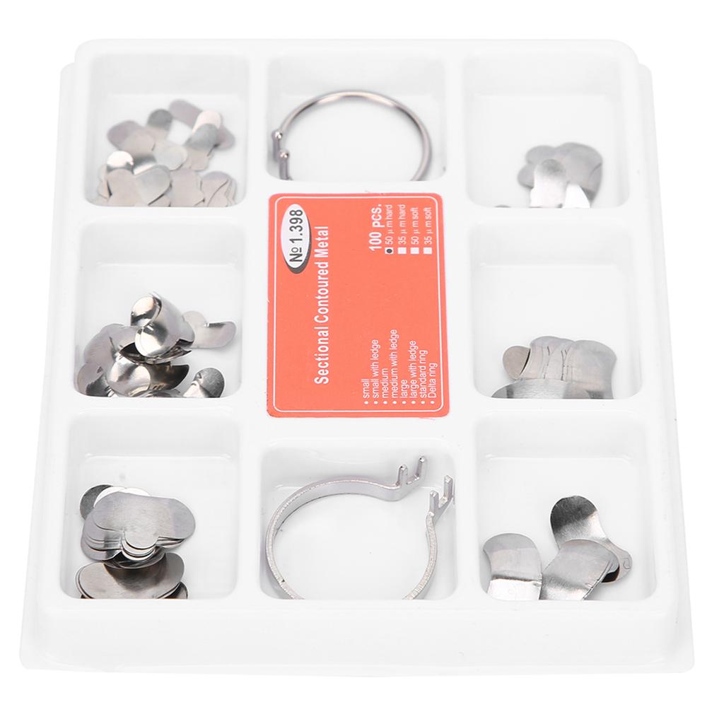 100pcs Steel Dental Sectional Contoured Matrices with 2 Rings Dental Supplies Accessory