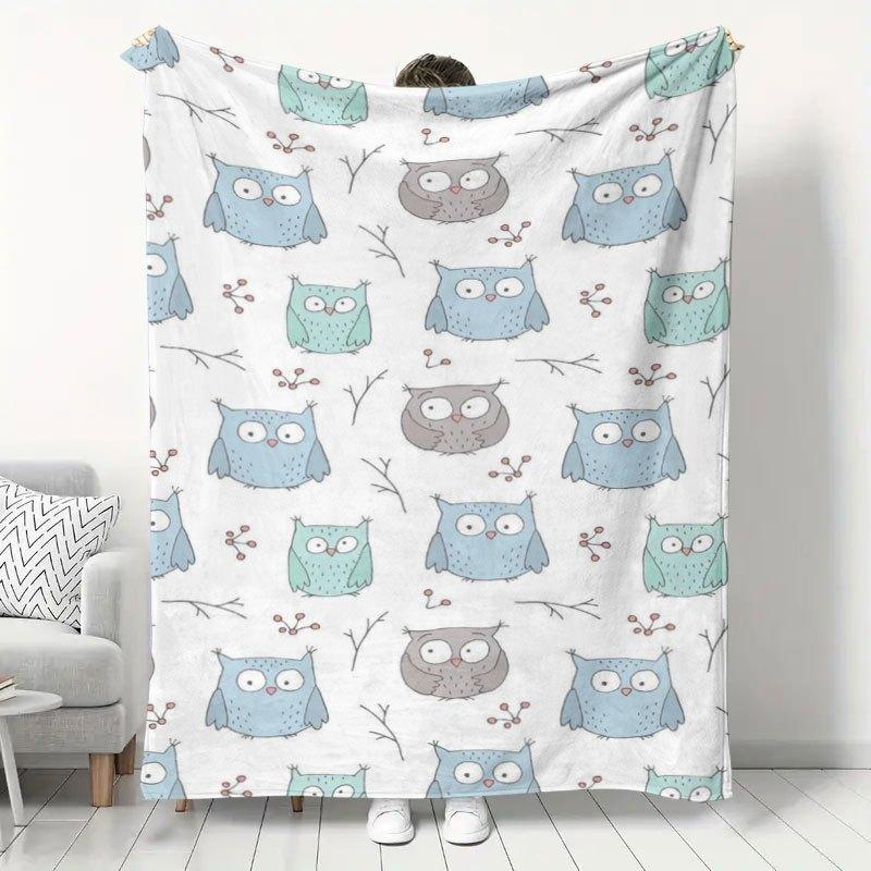 1pc Nordic Style Owl Printed Flannel Blanket, Soft Skin-Friendly Warm Small Throw, Home Bedroom Sofa Cover Office Nap Shawl Blanket Dorm Nap Blanket A