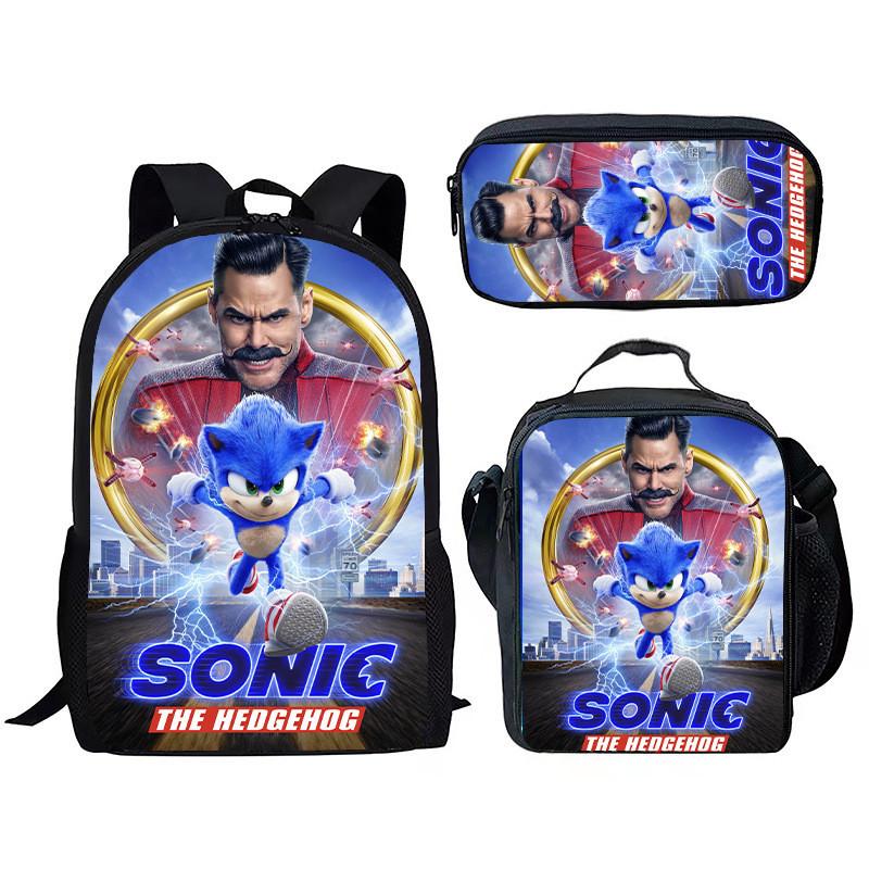 Sonic School Backpack Set For Kids With Breathable Waterproof Oxford Fabric And Cartoon Print For School Use
