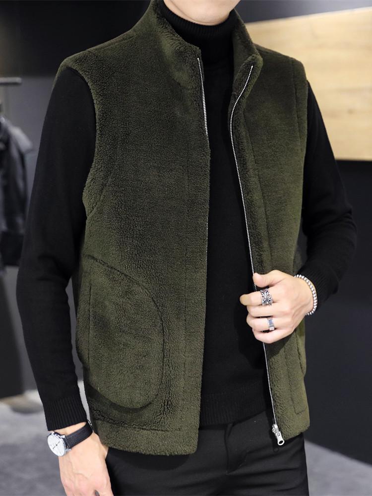 Woodpecker Men's Reversible Fleece and Leather Vest - Autumn/Winter Lambswool Sleeveless Jacket