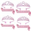 Birthday Princesses Tiaras Set With Rhinestones Crowns Sash Hair Accessory For Girls Party Celebration