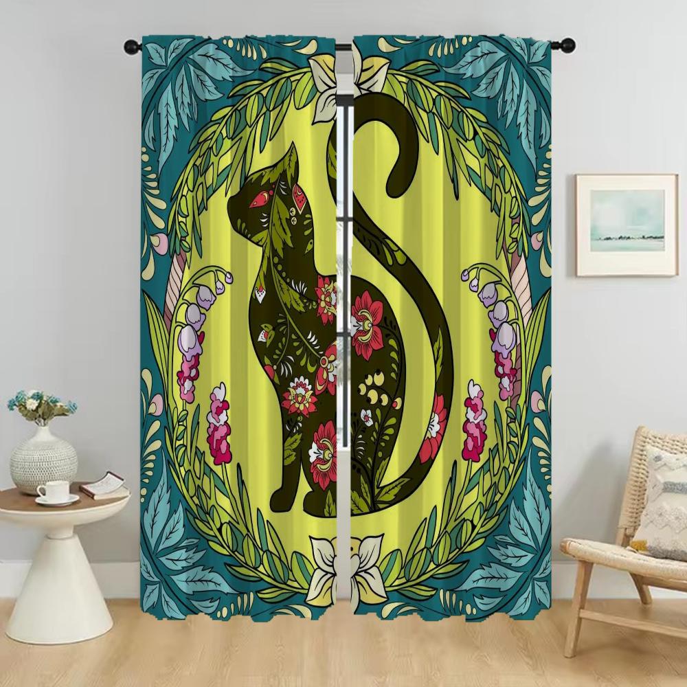 Blackout Curtain for Room 2 Panel Magic Cat Curtains for Bedroom Home Interior Curtains Partition Halloween Decoration Living