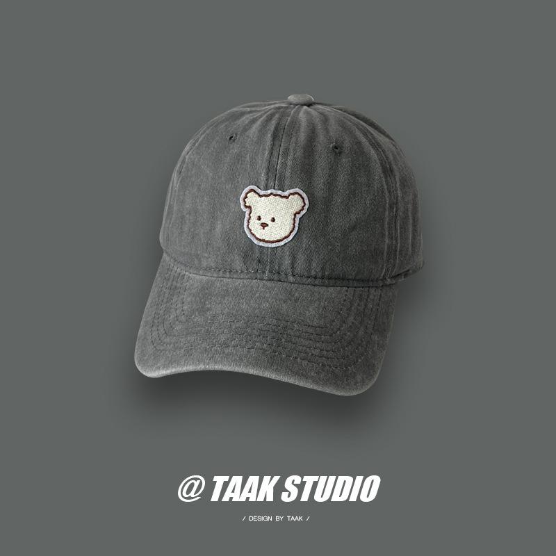 Japanese Bear Embroidered Baseball Hat for Women In Summer Korean Style Student Street Washing Versatile Baseball Hat Trendy Men