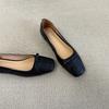Sheepskin version~ French square head bow flat shoes shallow mouth one pedal single shoes commuting shoes femininity grandma shoes