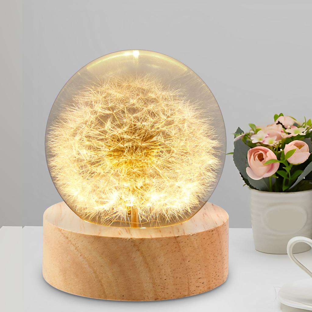 Crystal Ball Night Lights 3D Dandelion Luminous Table Lamp Bedroom Home Decor for Kids Party Children Birthday Gifts Flower Lamp